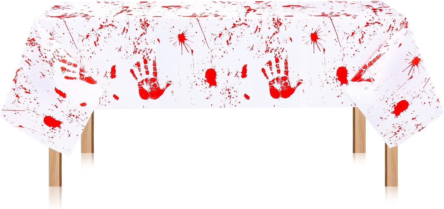 Grabo Bloody Zombie Rectangular Tablecloth, 108 x54in, Polyethylene, White, Halloween Party Supplies Decoration