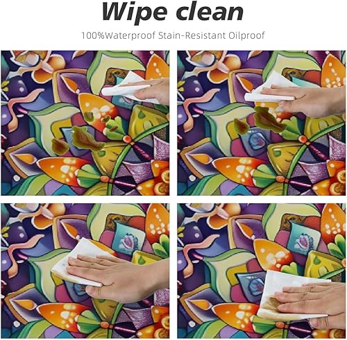 Vista 75 de Pardick Mantel redondo ajustable con diseño de flores de arte en acuarela con mantel elástico, mantel elástico redondo, impermeable, lavable, se