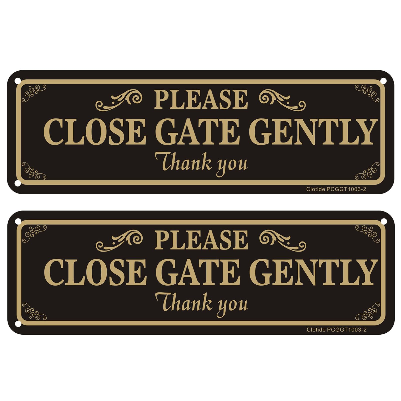 Clotide 2 Pack Please Close Gate Gently Sign, 10 x 3 Inches Rust Free Aluminum Metal Warning Sign, UV Resistant, Scratch, Waterproof and Weatherproof, Indoor/Outdoor Use. Easy to Mount