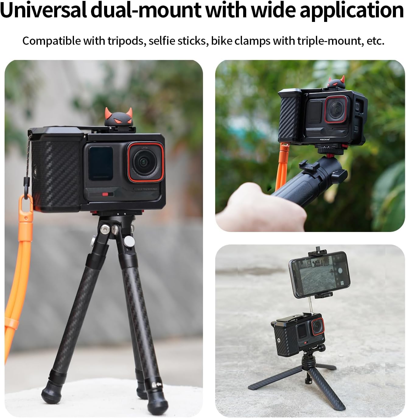 Action Camera Street Photograph Handle Grip Protective Frame Kit for Ace Pro 2, Aluminum Alloy Carbon Fiber Textured Shutter Grip (with Magnetic Mount & Lanyard)