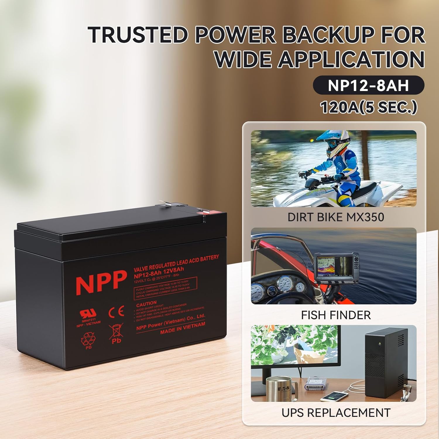 NPP NP12V-8Ah (F1, 2Pcs) 12V 8Ah Rechargeable Sealed Lead Acid Small UPS Battery for Home Alarm Security System Verizon FiOS Systems