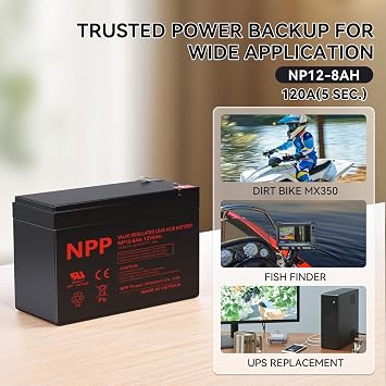 NPP NP12-8Ah F1 12V 8Ah Rechargeable Sealed Lead Acid Battery, Backup Replacement for Home Alarm Security Systems and Verizon FiOS ONT Units