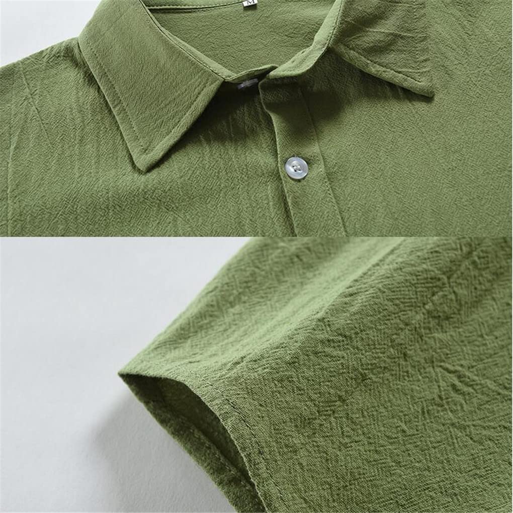 Dninmim Chemise décontractée à manches longues en coton et lin pour homme Jaune, bleu marine, XXL