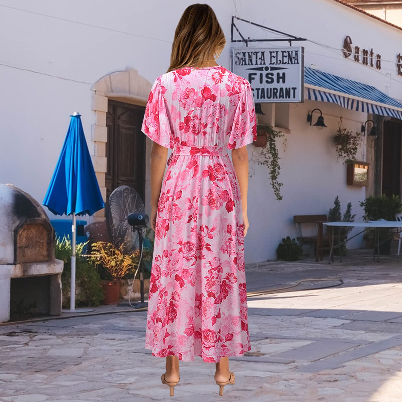 HAPYWER Zomerjurk voor dames, lichte midi-strandjurk, V-hals, zomerjurk