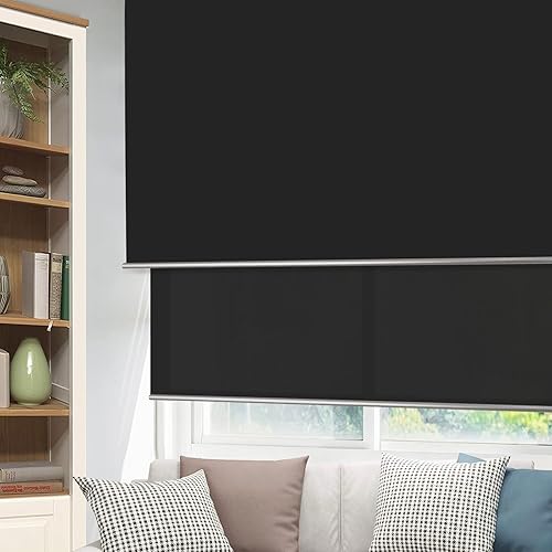 Miniatura 3 de PASSENGER PIGEON Persianas enrollables sin cordón, de doble tela negra, oscurecimiento de la habitación y filtrado de luz en una pista, persianas de