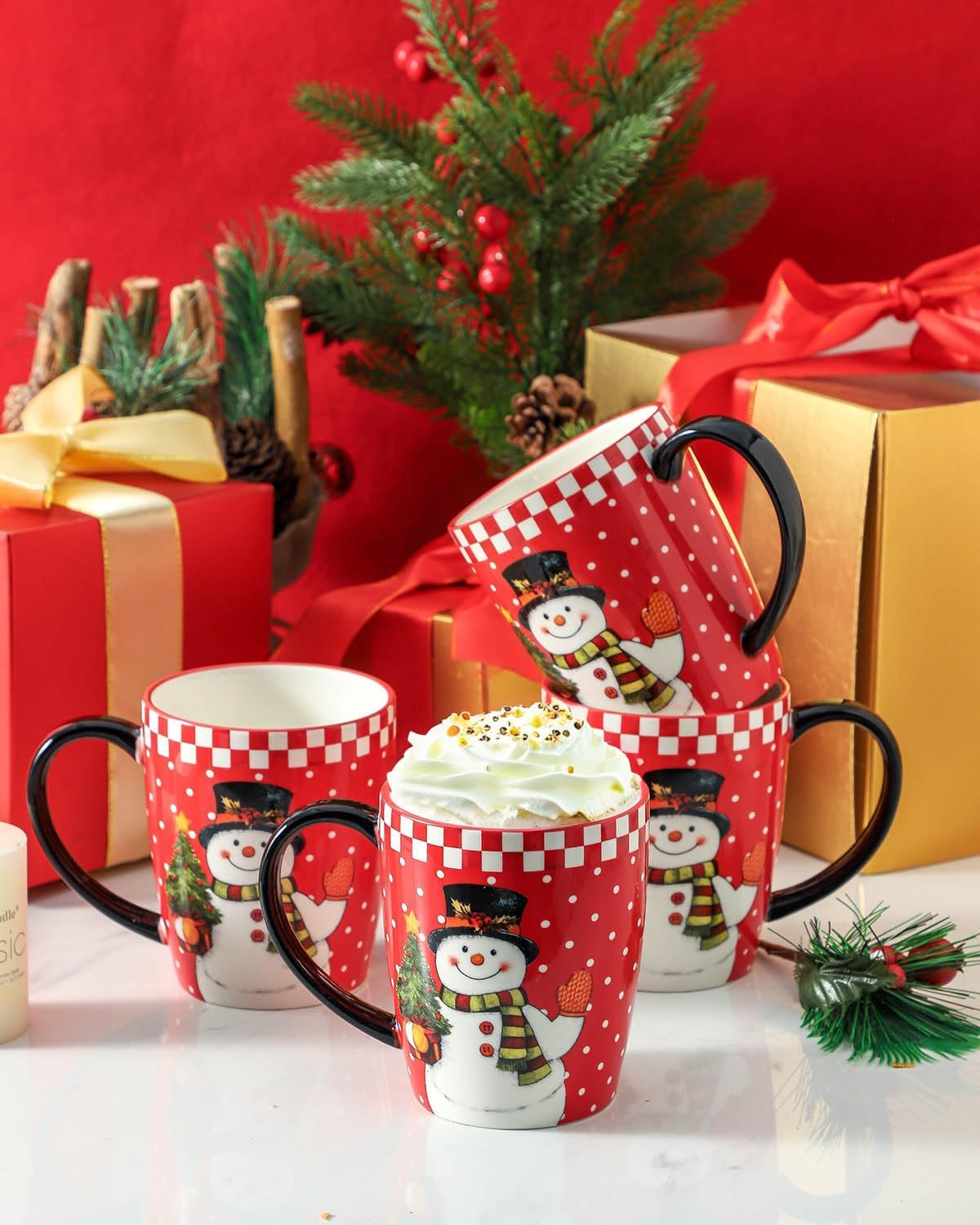 HASENSE Christmas Coffee Mugs Set of 4,15 oz Ceramic Holiday Cups with Handles, Matching Xmas Mugs for Hot Cocoa,Coffee or Tea,Ideal Xmas Gifts for Family,Friends,and Holiday Parties,Colorful - Image 2