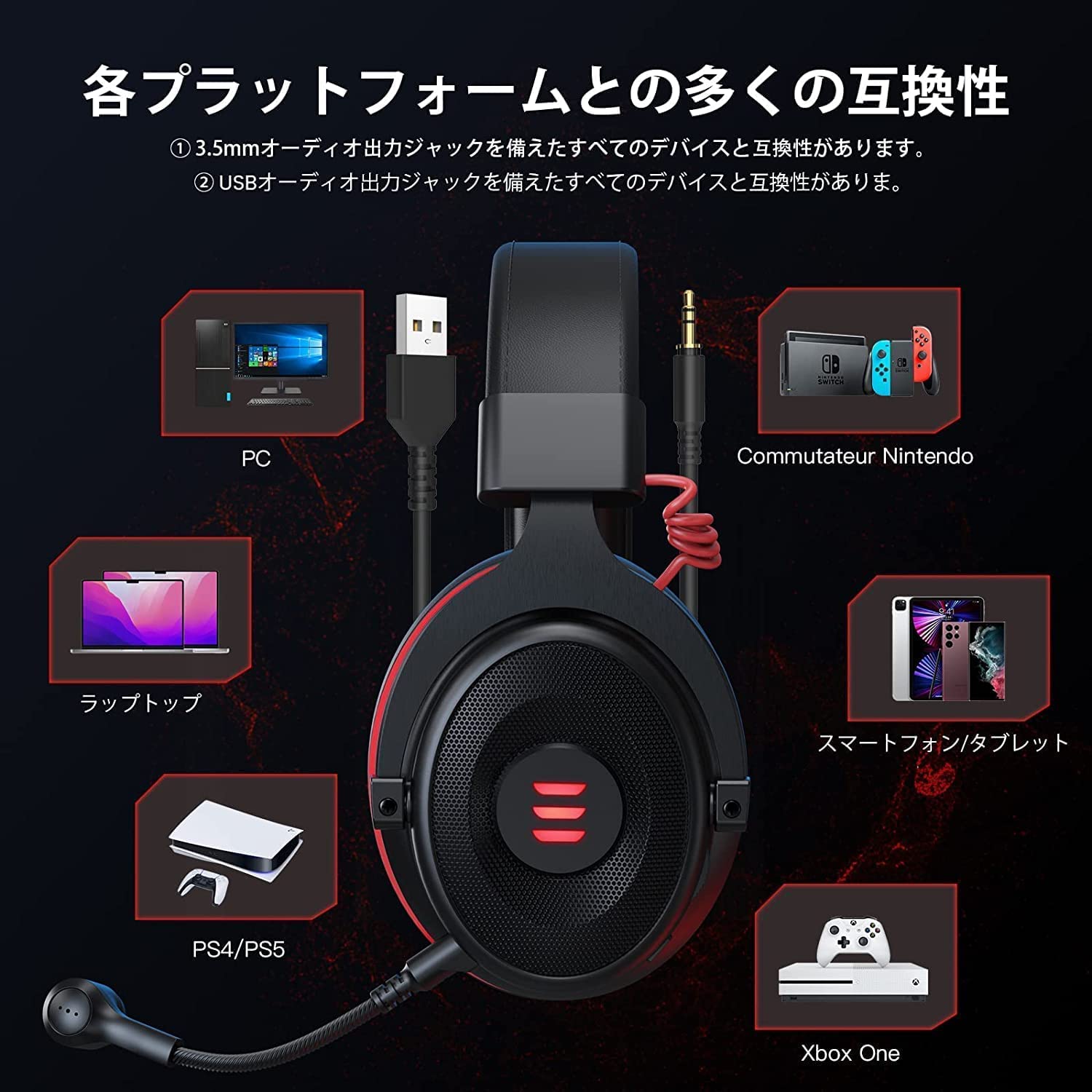 Amazon.co.jp: EKSA E900Pro ゲーミングヘッドセット PS4/PS5/PC用 