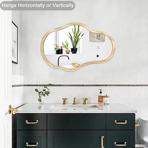 Miniatura 5 de Espejo de pared con marco de madera irregular, espejo de nube de forma única, espejo decorativo ondulado moderno, espejo natural para decoración