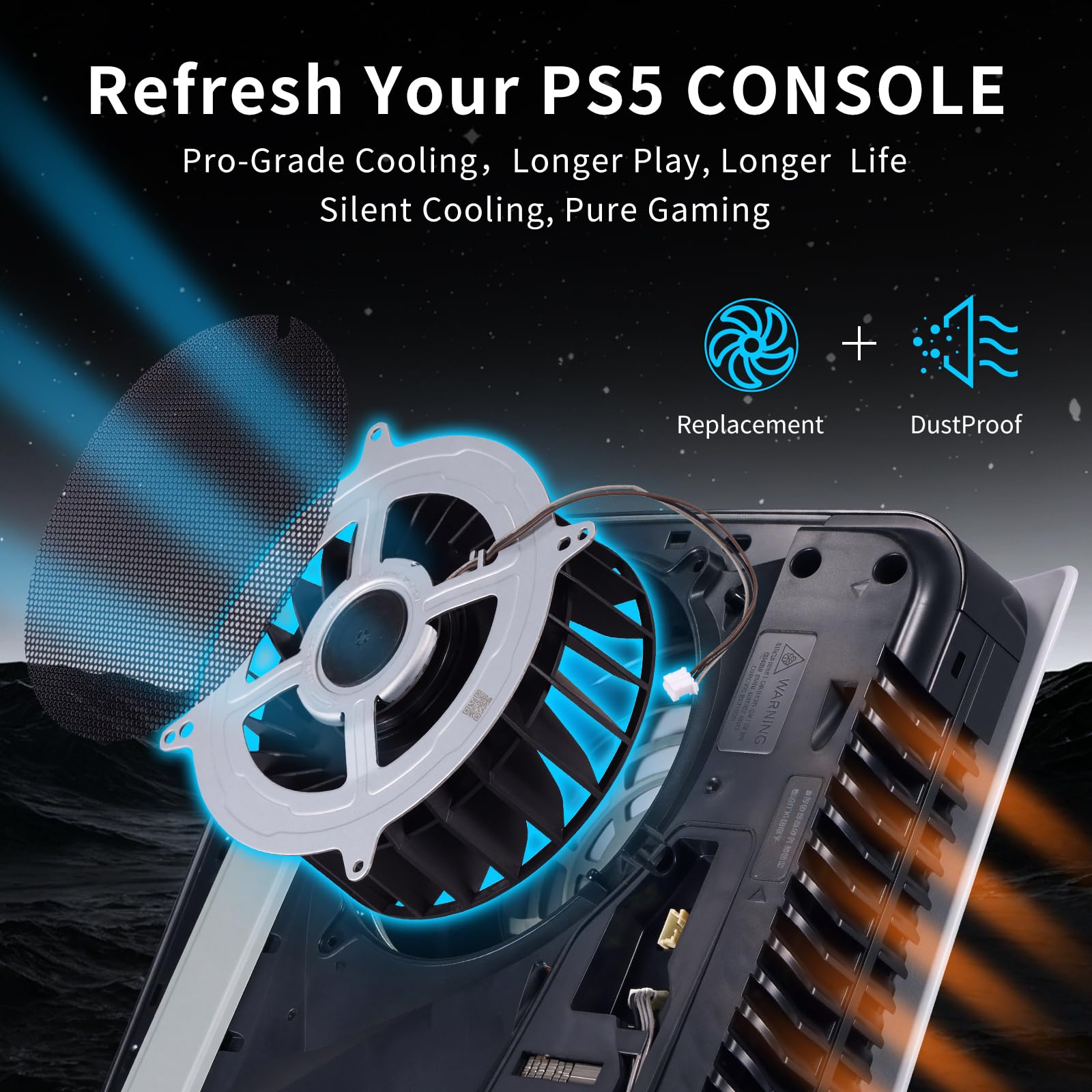 Ventilador de refrigeración interno de repuesto para PS5 CPU PlayStation serie 5, 23 aspas 12V 2.15A, ventilador silencioso, kit de limpieza de polvo de repuesto mejorado (con herramienta de apertura)
