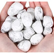 QINJIEJIE White Howlite Polished Stones Tumbled Crystals Bulk Gemstones Healing Quartz Rocks Set Decorative Landscape Stone Natural Reiki Energy Gem Home Decor for Vase Filler Spiritual Gift