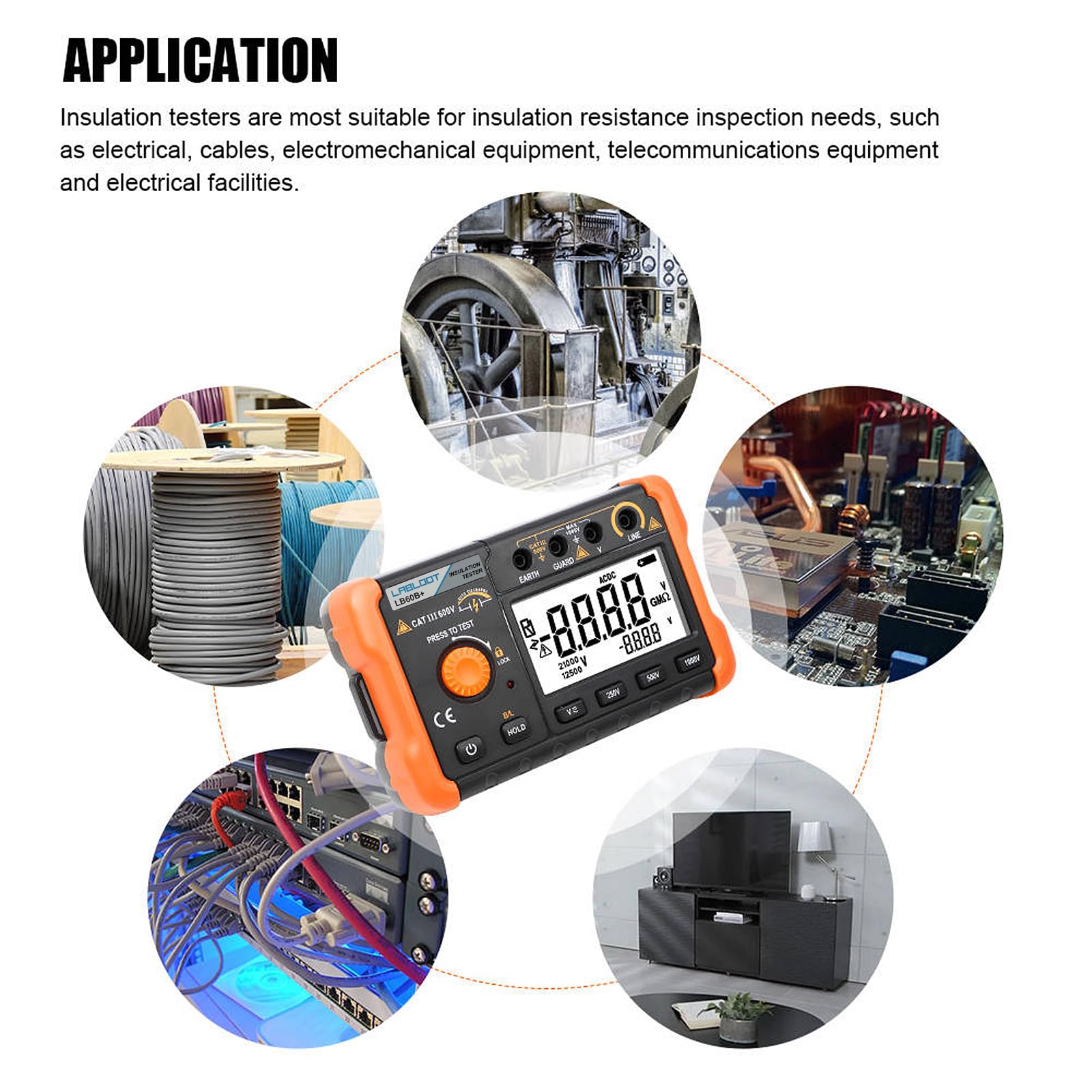 LB60B+ Digitaler Isolationswiderstandstester 1000V Test DC AC 2000m Ohm Hochspannungs-Kurzschluss-Eingangsalarm