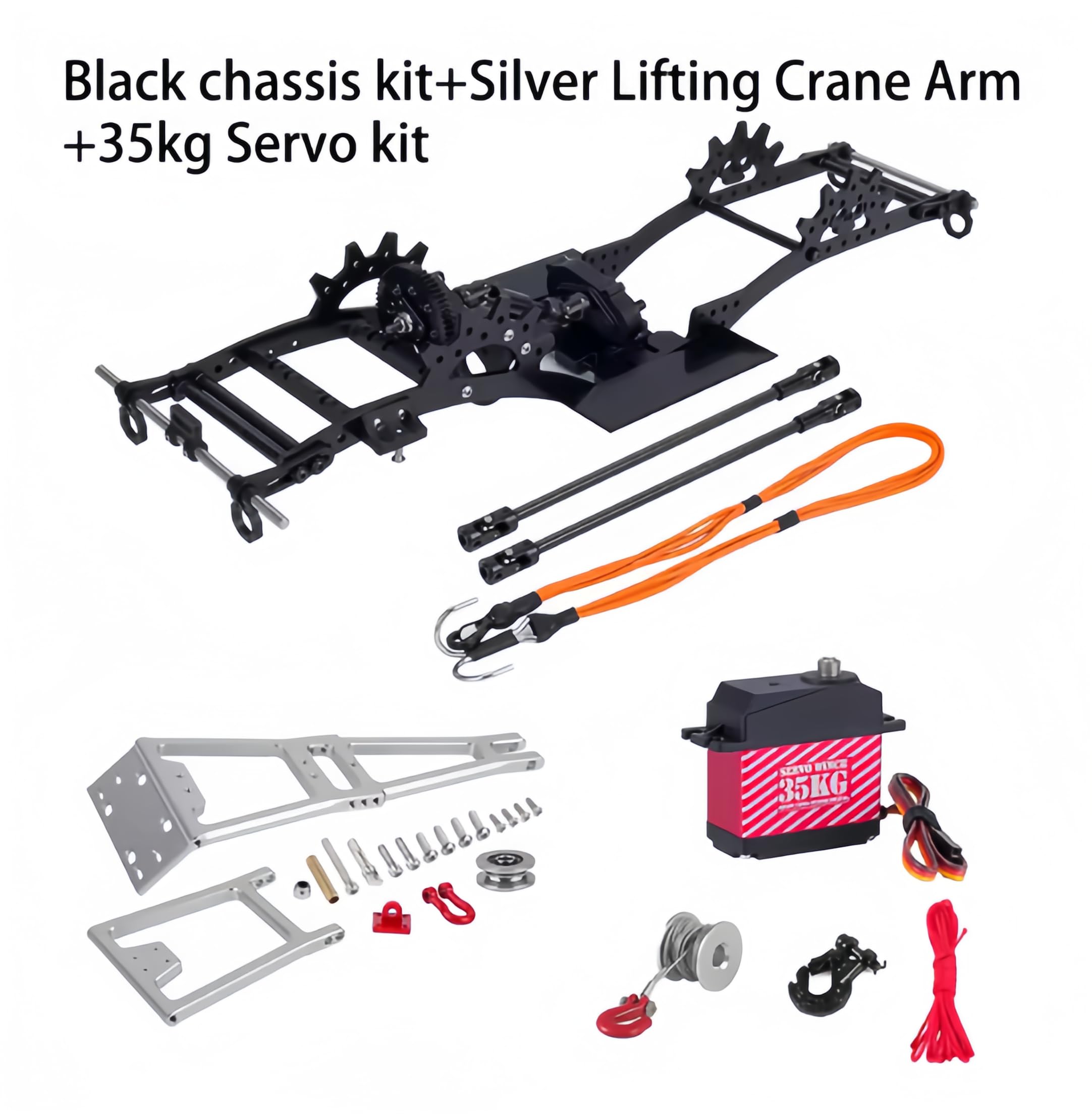 Aluminum Alloy LCG Chassis Kit Frame DIY Servo Rescue Crane Arm for 1/10 RC Rigs Crawler Capra SCX10 II Axle Comp Builds Upgrade (04-Chassis kit)
