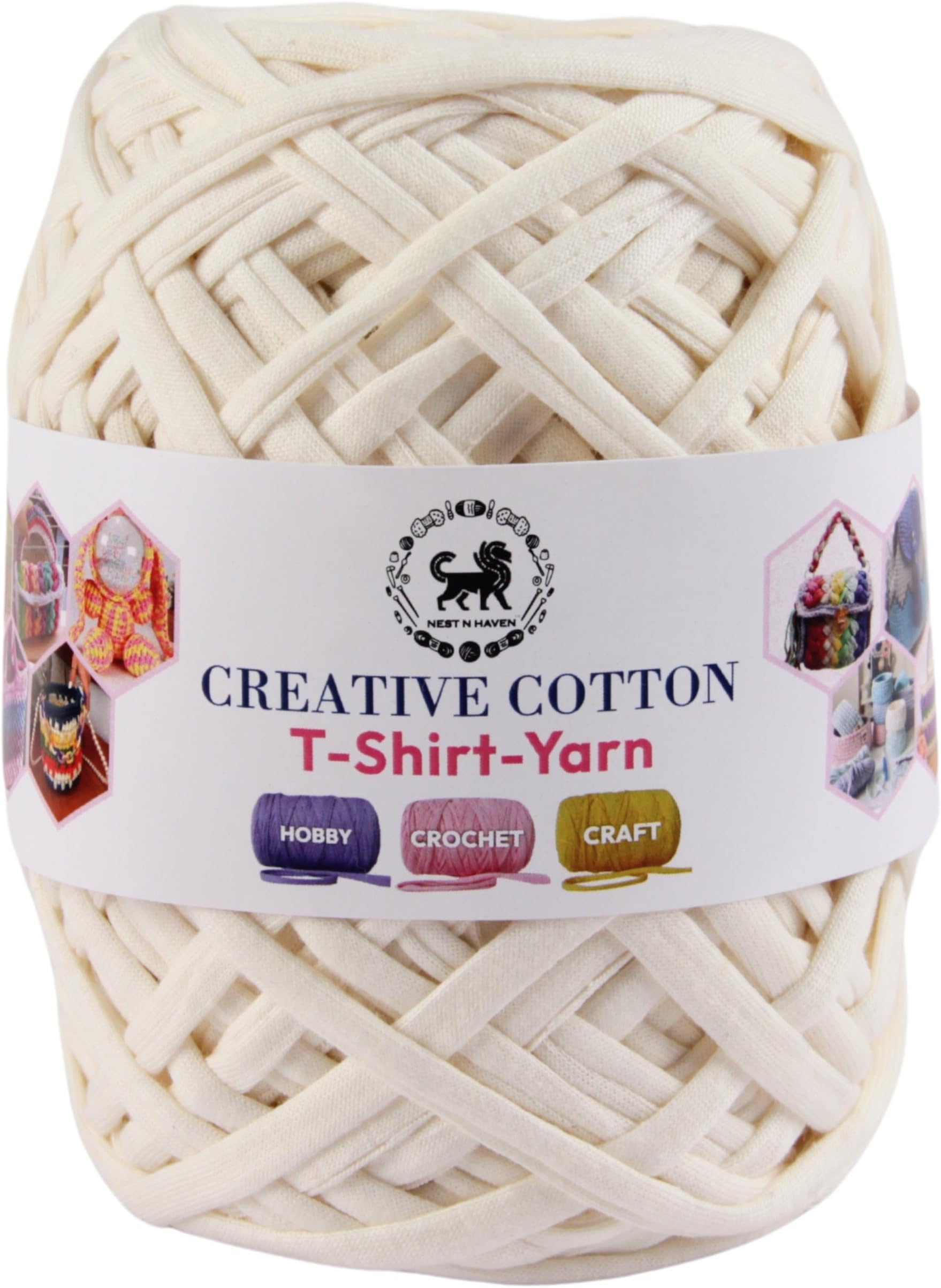 NESTNHAVEN Creative Cotton T-Shirt Yarn Carpet, Knitting Yarn for Hand Knitting DIY Bags, Baskets, Blanket, Cushion Crocheting Projects 200 GMS (Off-White)