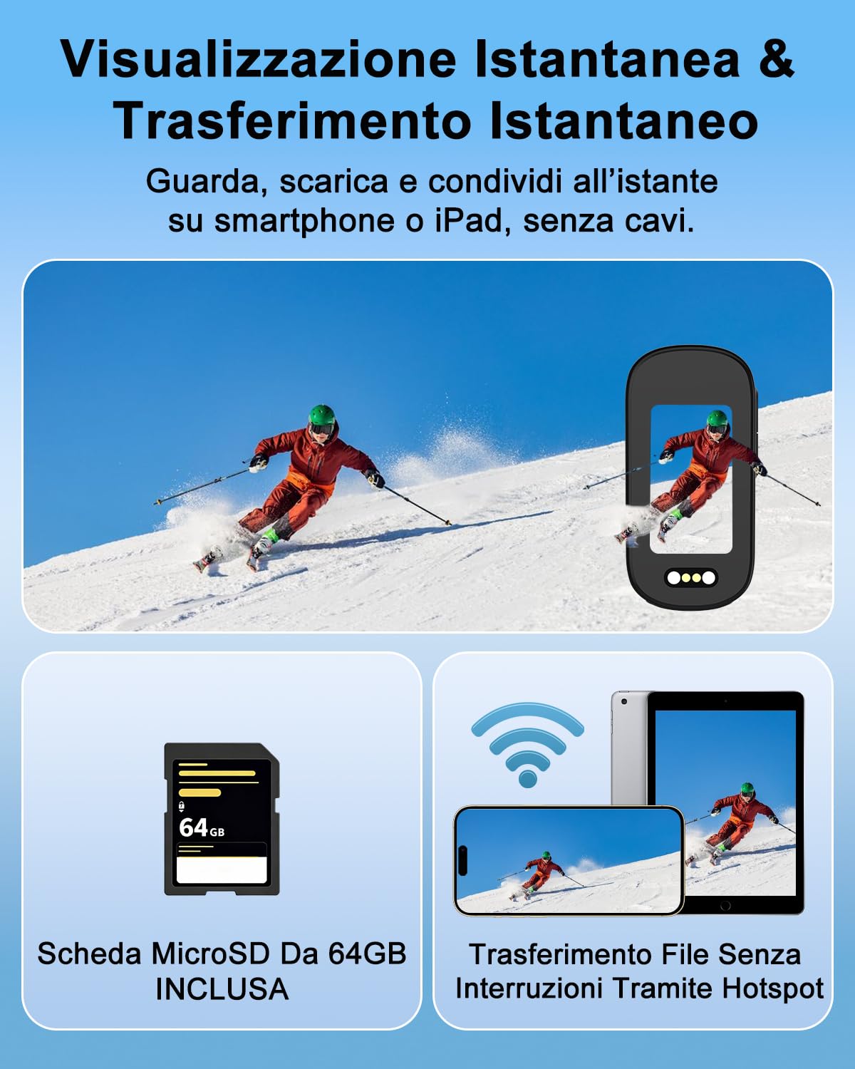Action Cam, Body Cam 4K 64 GB, POV Camera Impermeabile IP65, Action Camera con Batteria da 1200 mAh, Compatta per Vlogging, Perfetta Come Telecamera Moto Casco, Telecamera Sci