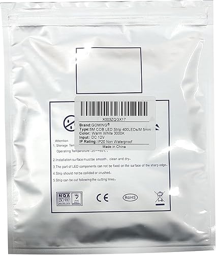 Miniatura 9 de GOMING Tira de luz LED COB de 12 V y 0.197 in de ancho, blanco cálido, 3000 K, 16.4 pies, 2000 LED, CRI 93+, brillo uniforme, flexible, no