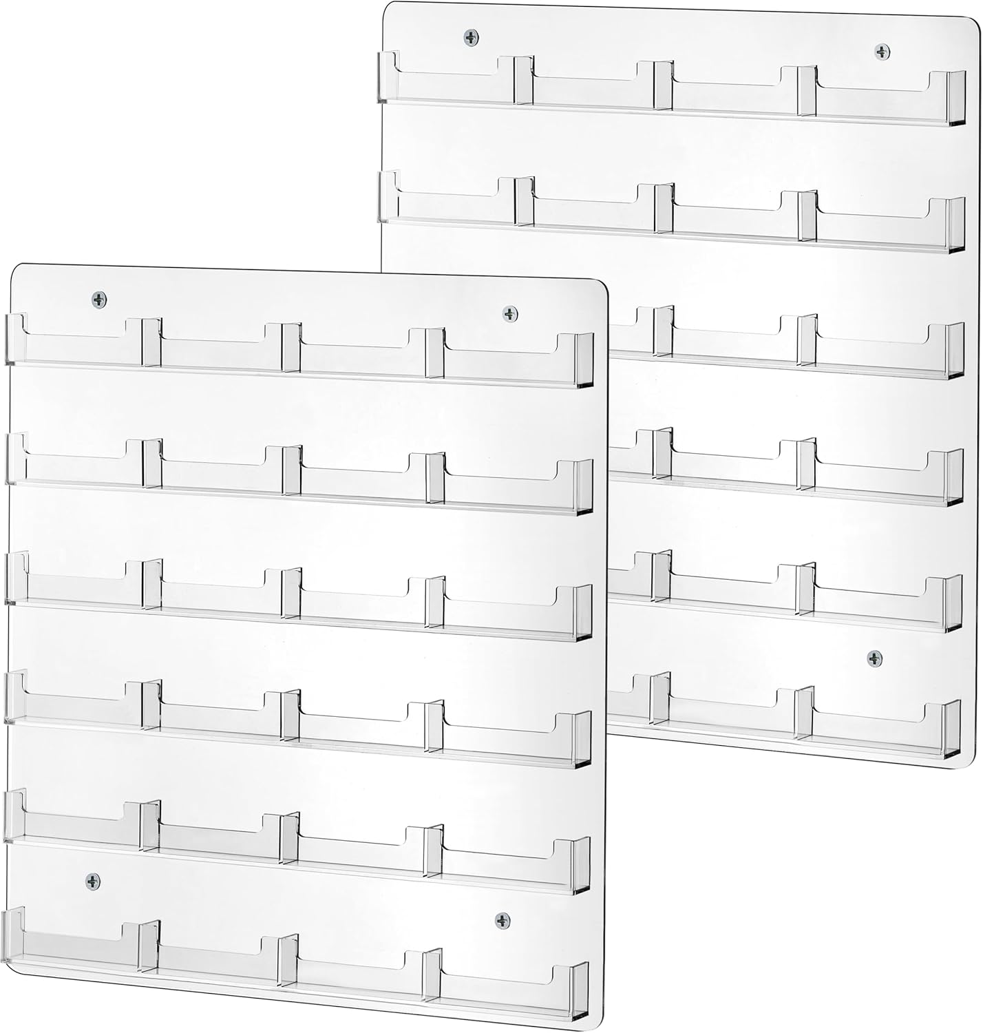 HBlife Clear Acrylic Business Card Holder Wall Mount Sticker Display Rack Multiple Cards Organizer for Gift Cards and Brochures, 24 Pockets(2 Pack) 2 Pack 24 Pockets