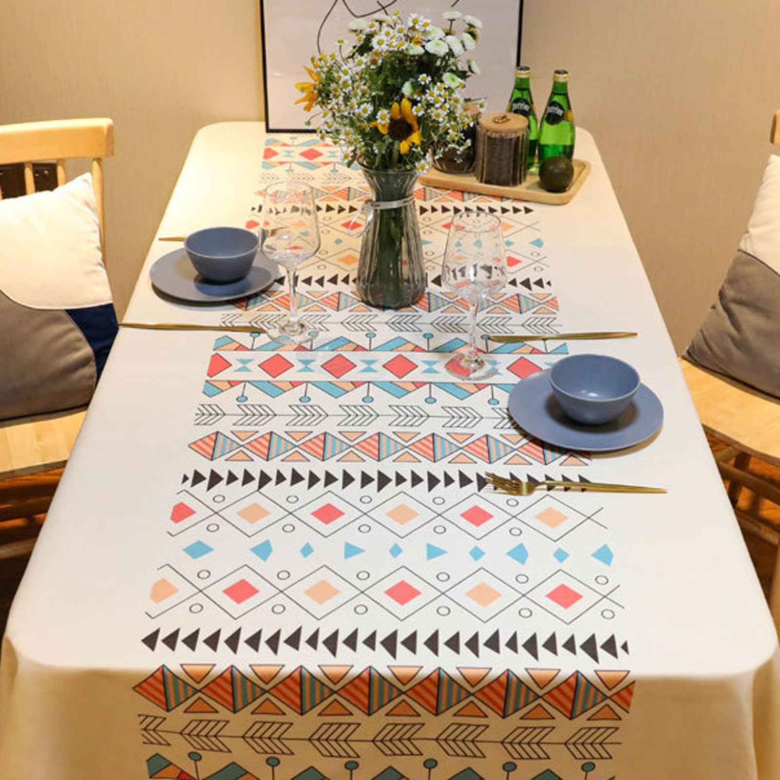 Yeahshion Nappe Rectangulaire Anti-Tache Bleu 140x200cm, Nappe