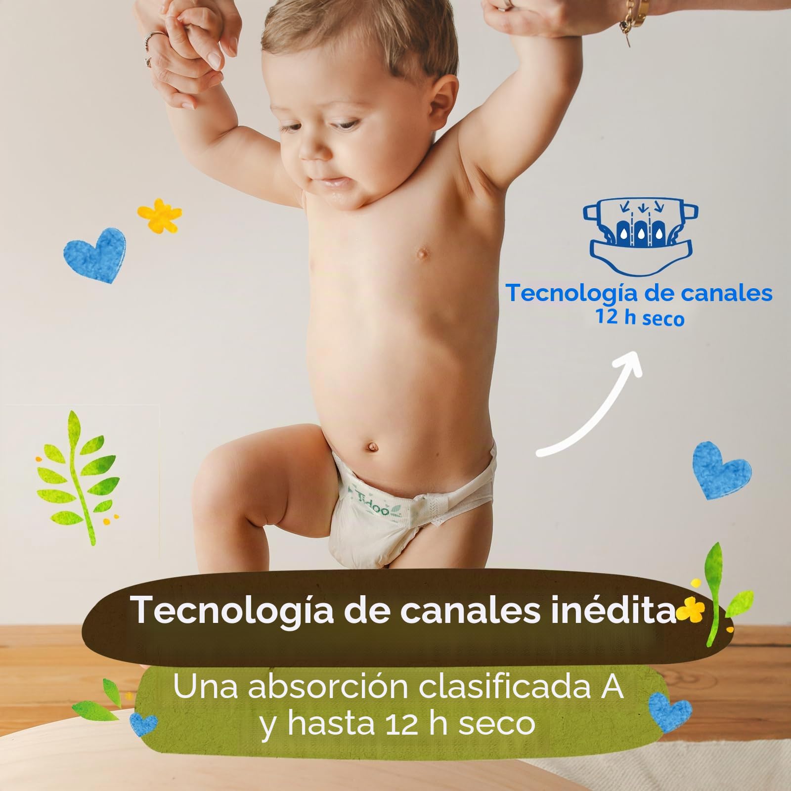 Tidoo – Pañales ecológicos talla 2 (3-6 kg) – Origen natural, libre de sustancias nocivas – 12 horas secas, ultra absorbentes – Fabricado en Francia – 150 capas desechables – Paquete de 1 mes