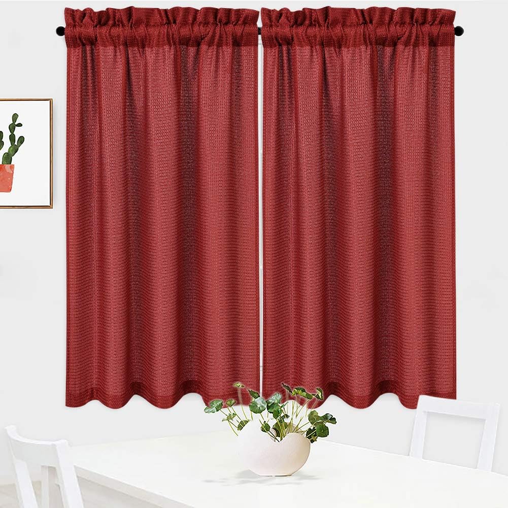 NANAN Waffle Kitchen Curtains 45 inch Long Casual Weave