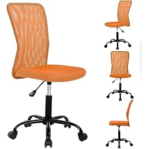 Home Office Desk Chair Swivel Mesh Task Chair Armless Ergonomic Computer Chair with Lumbar Support Mid Back Rolling Chairs Stool No Armrest Height Adjustable, Orange