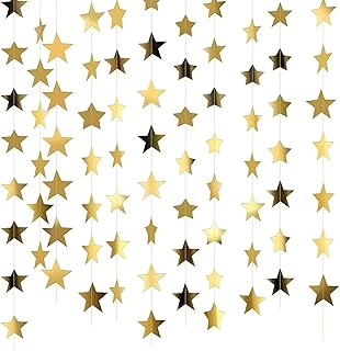 Golden Star Paper Garland Banner Hanging Decoration For Christmas Decoration Wedding Birthday Party Holiday Decorations Pack Of 2, 25.4 CM