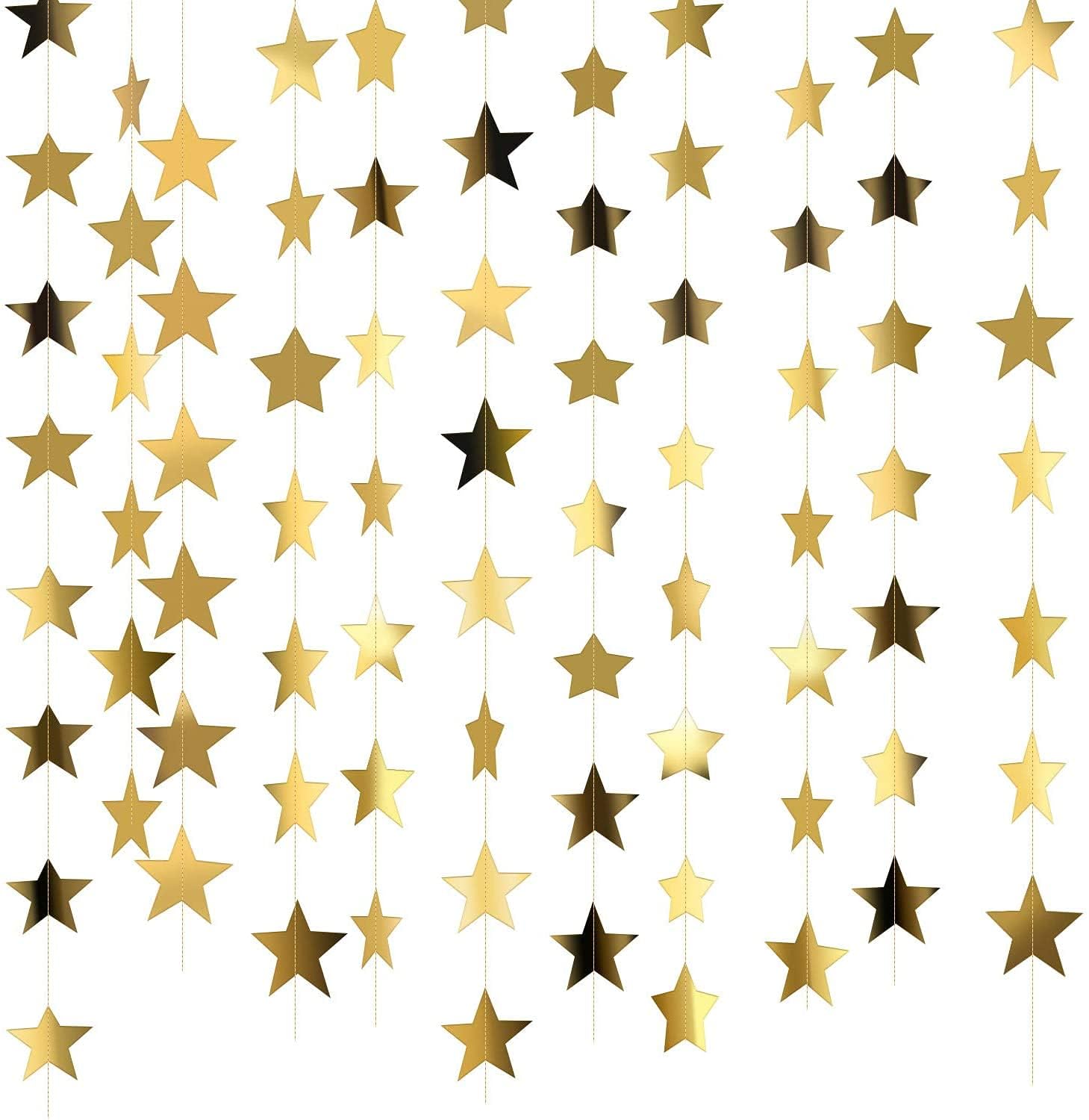 Pop The Party Golden Star Paper Garland Banner Hanging Decoration For Christmas Decoration Wedding Birthday Party Holiday Decorations Pack Of 2, 25.4 CM