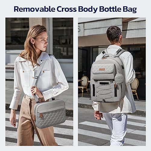 Miniatura 2 de Bolsa de pañales grande, 29L-45L, mochila de pañales expandible para 2 niñosgemelos, con bolsa de botella cruzada extraíble para mamápapá, elegante