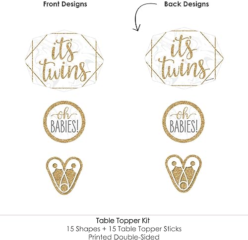 Miniatura 5 de Big Dot of Happiness It's Twins - Juego de 15 palos de centro de mesa para baby shower Gold Twins