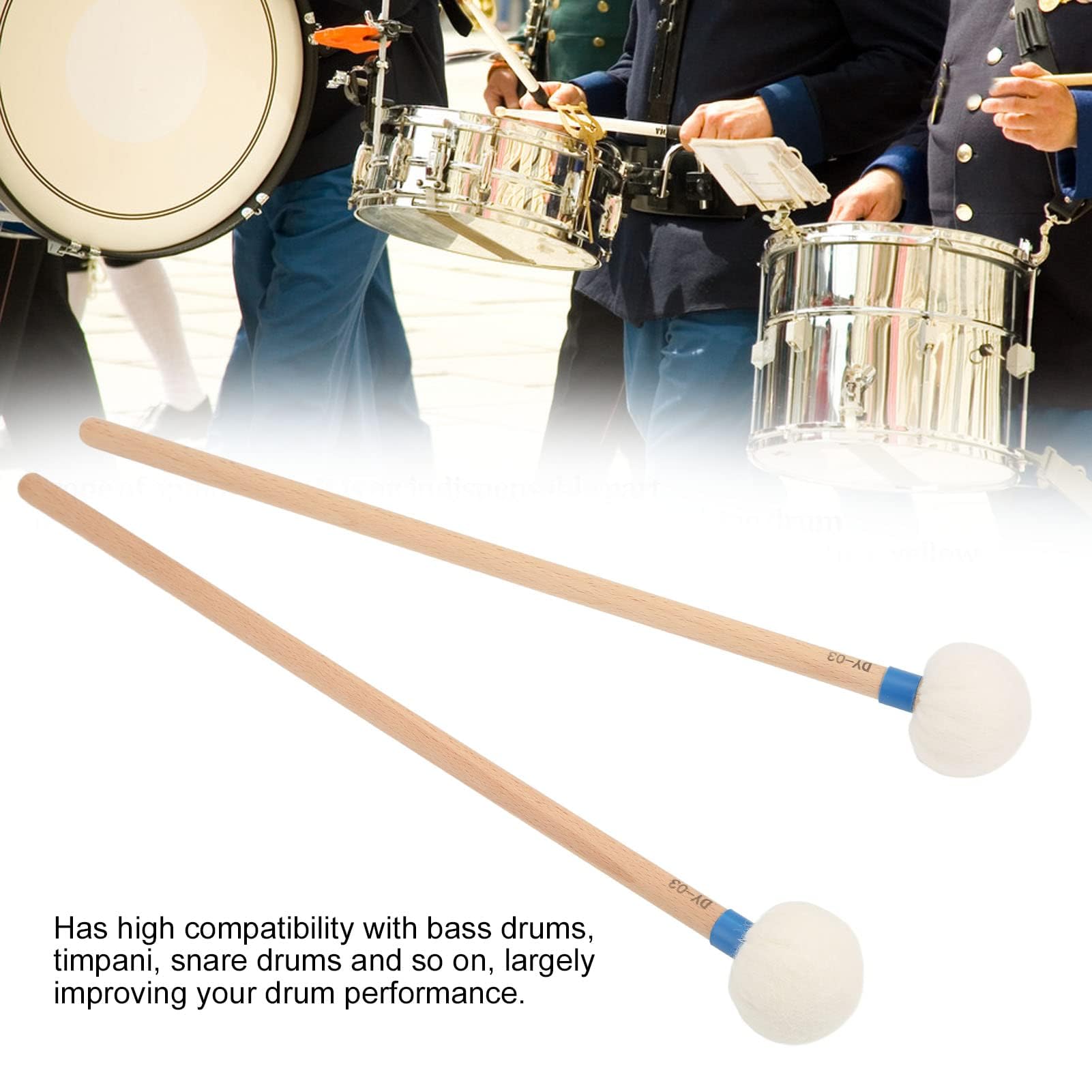 Bacchette per Batteria Multiuso con Testa in Feltro – Accessori per Grancasse, Timpani e Rullanti – 2 Pezzi (Blu)