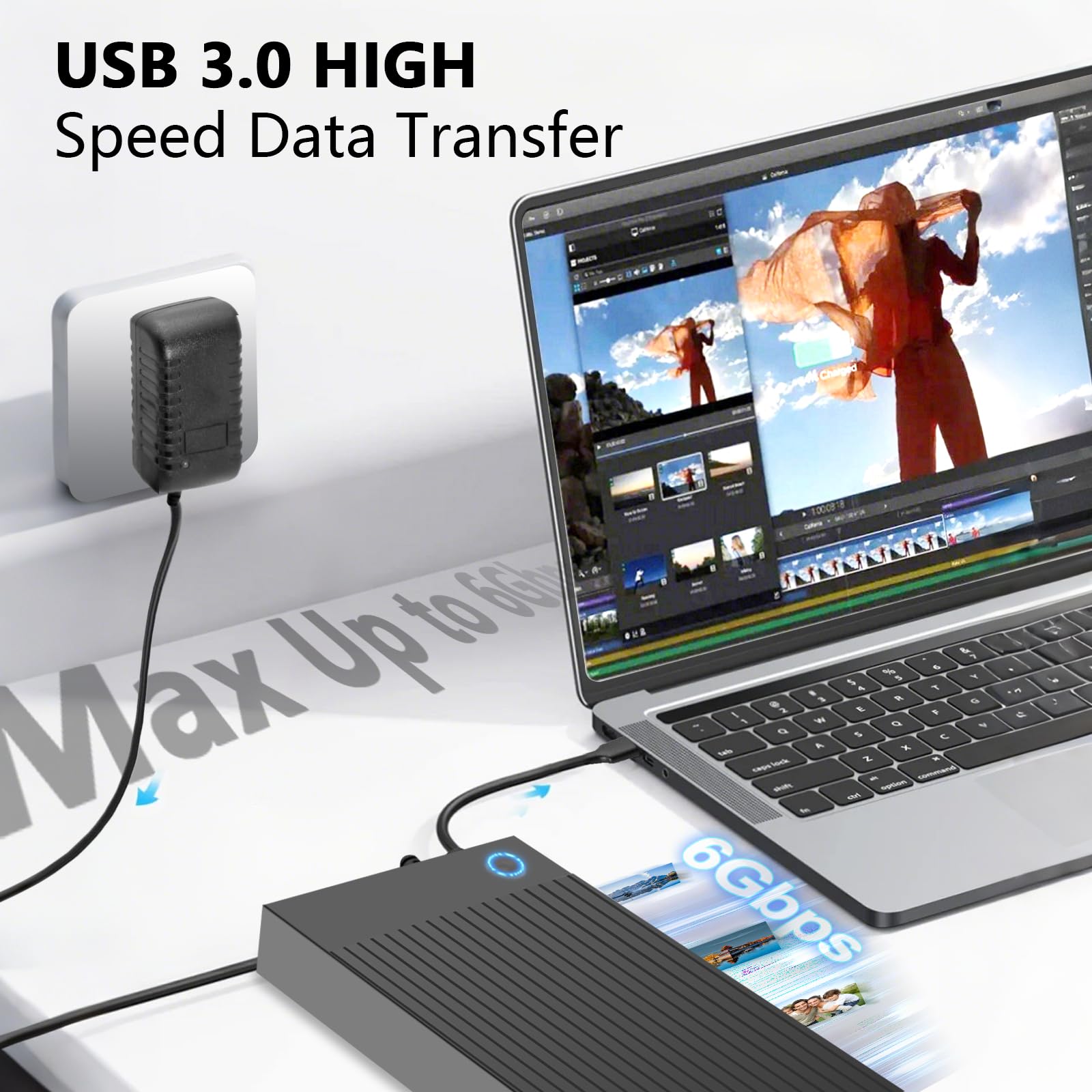 6Gbps Boitier Disque Dur 3.5, Adaptateur SATA USB pour SSD/HDD, Boitier SSD Externe 2.5"/3.5", Lecteur Disque Dur, Station d'accueil pour DisqueDur USB 3.0 SATA HDD, UASP