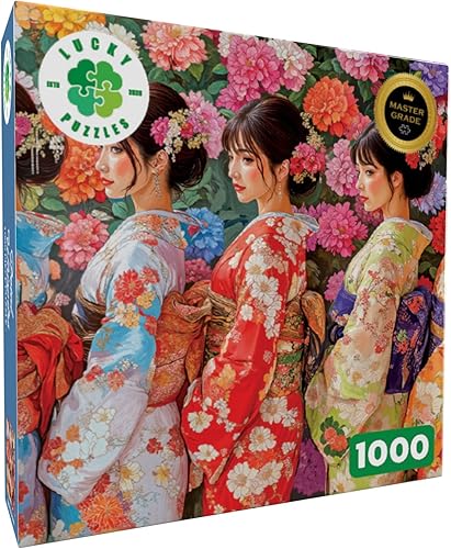 Miniatura 3 de Lucky Puzzles - Petal Whispers A Geisha's Harmony - Rompecabezas de 1000 piezas para adultos  Elegante rompecabezas de kimono  Impresionante obra de