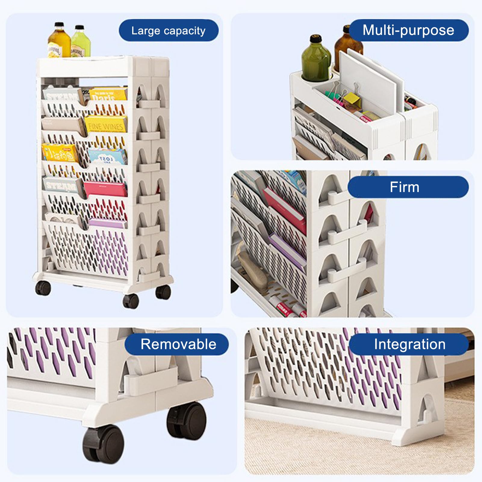 Blanketswarm Rollbarer Bücherwagen mit 5 Etagen, Mobiles Bücherregal, Bewegliches Bücherregal, Rollendes Bücherregal, Organizer, Bücherwagen, Schmaler Rollender Aufbewahrungswagen für Büro,(Grün)
