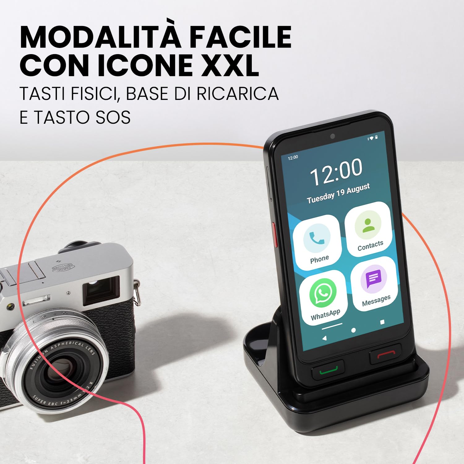 SPC Zeus 2 + Custodia | Smartphone per anziani compatibile con app gestione e localizzazione remota | Modalità facile, pulsanti fisici, icone XXL | 5", Dual Cam, 64GB | Base di ricarica, pulsante SOS