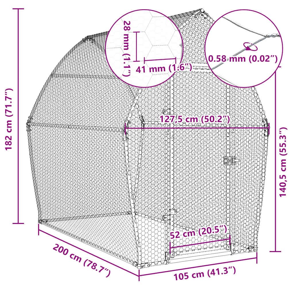vidaXL Jaula para Gallinas, Caseta para Pollos Patos Conejos, Recinto para Animales, Gallinero para Jardín Patio, Acero Galvanizado Plateado
