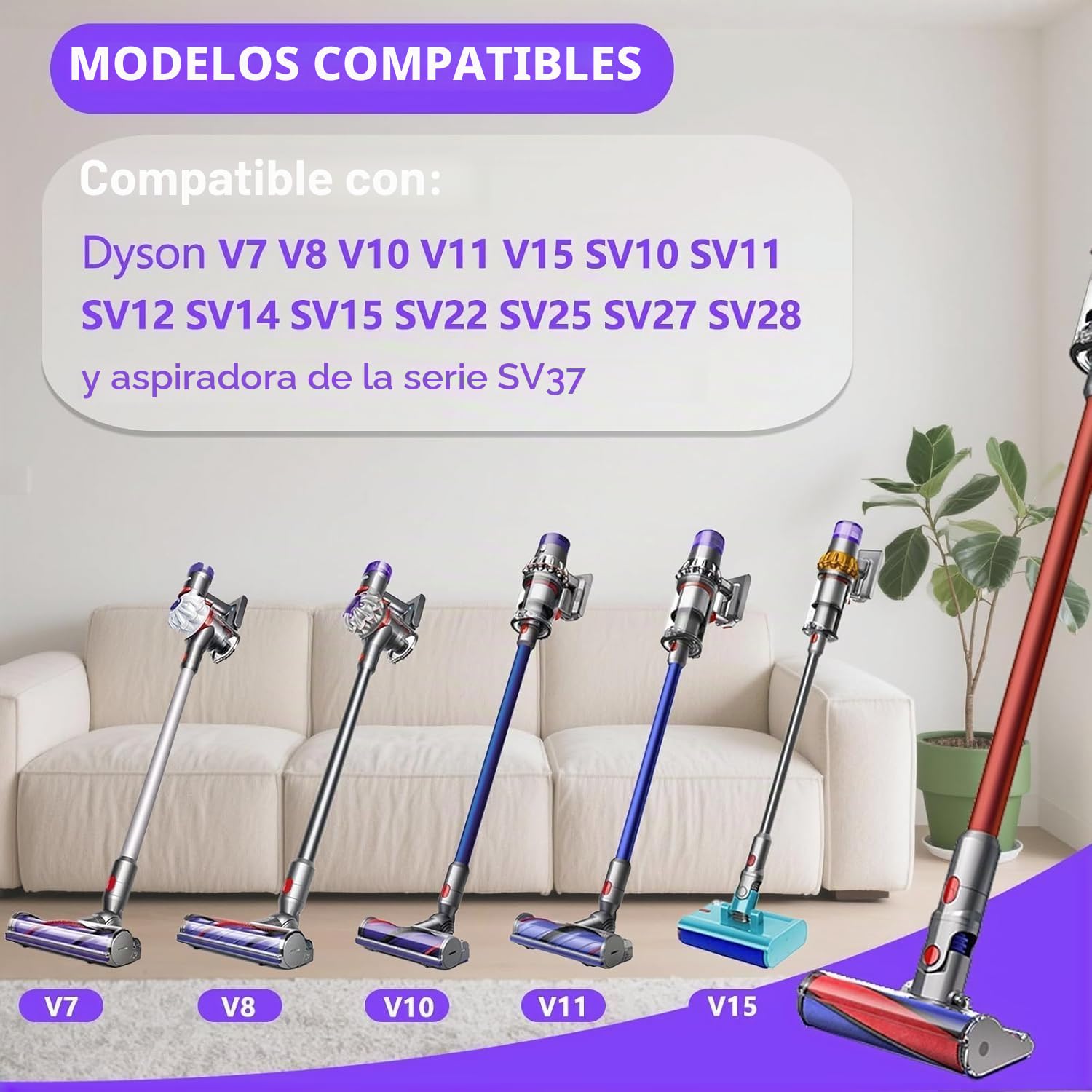 Cabezal de Cepillo Eléctrico para Dyson V7 V8 V10 V11 V15 SV10 SV11 SV12 SV14 Aspiradoras, Cepillo de Cabezal Limpiador de Cabezal de turbina para Dyson para Moquetas y Suelos Duros