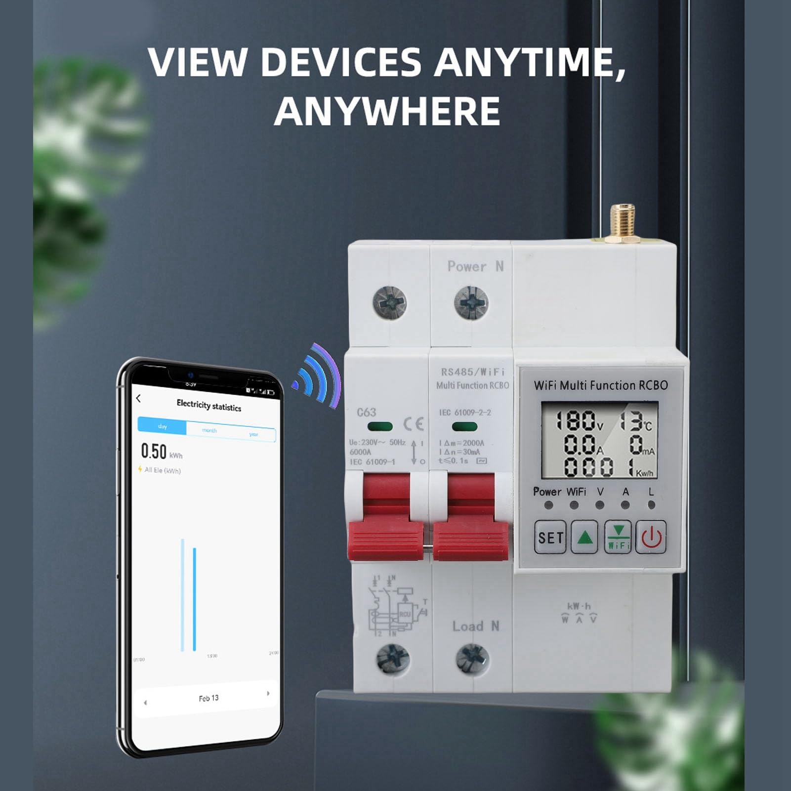 Zerodis Interruttore Automatico WiFi Intelligente con Controllo APP e Funzione Timer, Protezione da Sovratensione e Perdite, Ideale per la Sicurezza di Casa e Ufficio