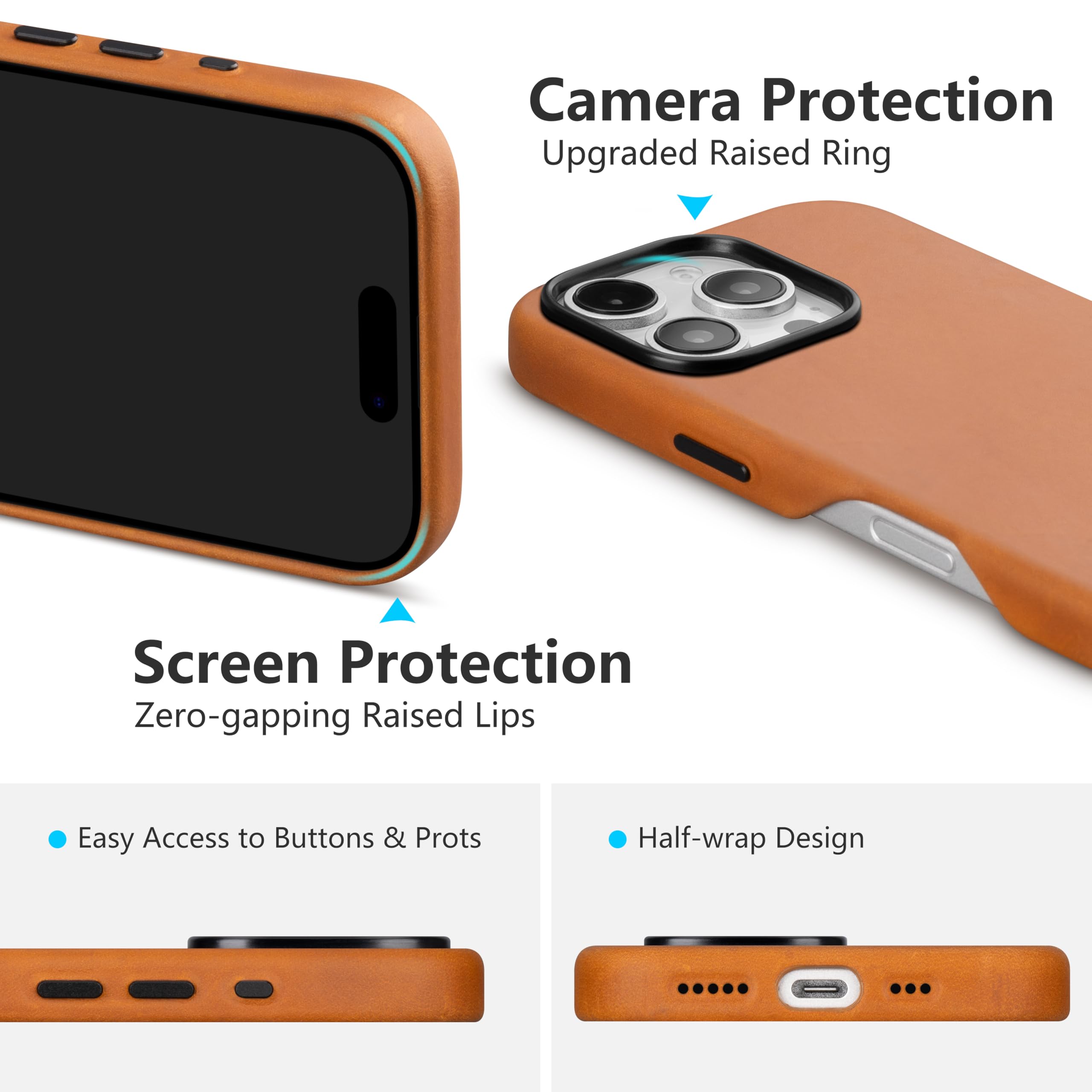 maogoam for iPhone 16 Pro Max Case Leather 6.9 inch, Compatible With MagSafe, Genuine Vintage Crazy Horse Leather - Image 4