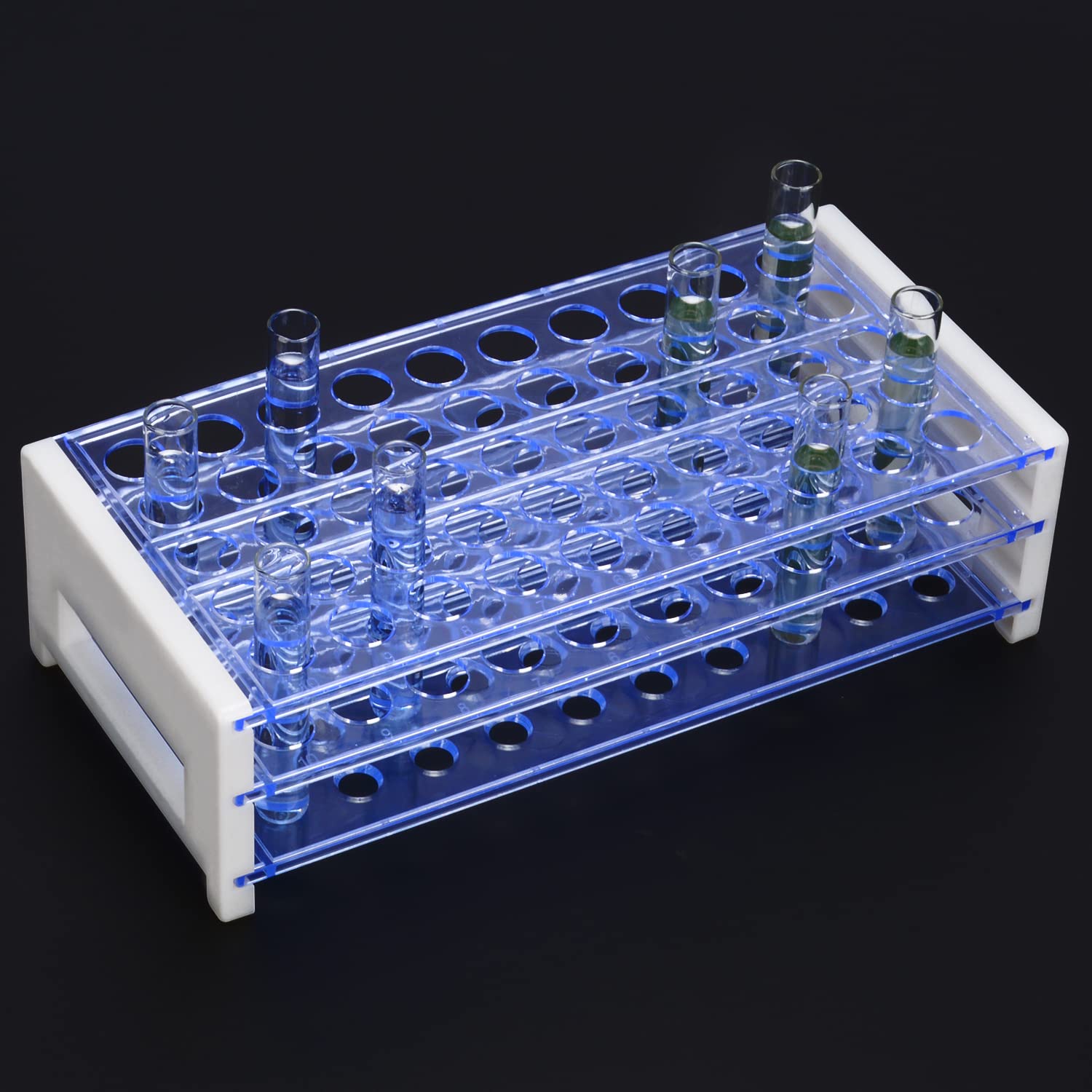Stonylab Gradilla para Tubos de Ensayo 13 mm 50 Plazas Plástico Azul Desmontable 3 Niveles