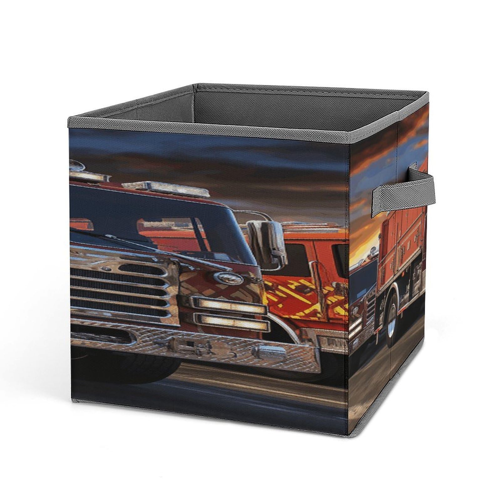 Fodpand Style Fire Truck Storage Cubes Foldable Decorative Fabric, Storage Bins Baskets With Handles, Closet Organizers And Storage For Home, Office,Closet, Clothes