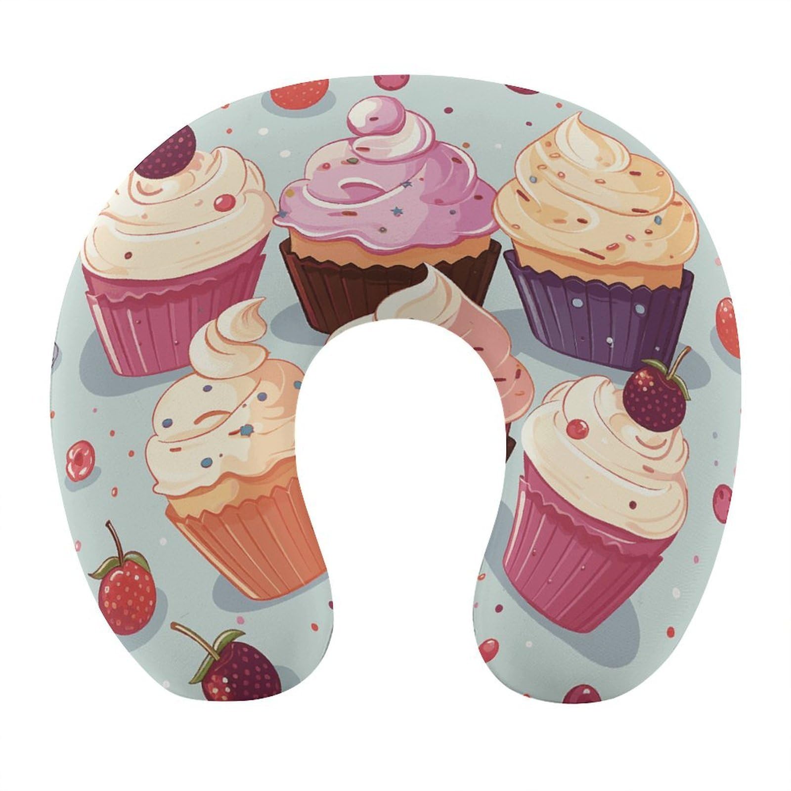 FekiLoot Delicious Cupcakes Travel Pillow,U Shaped Office Napping Pillow Support Neck and Head Comfortable Travel Neck Pillow U Shape Sleeping Essentials for Long Haul Flights