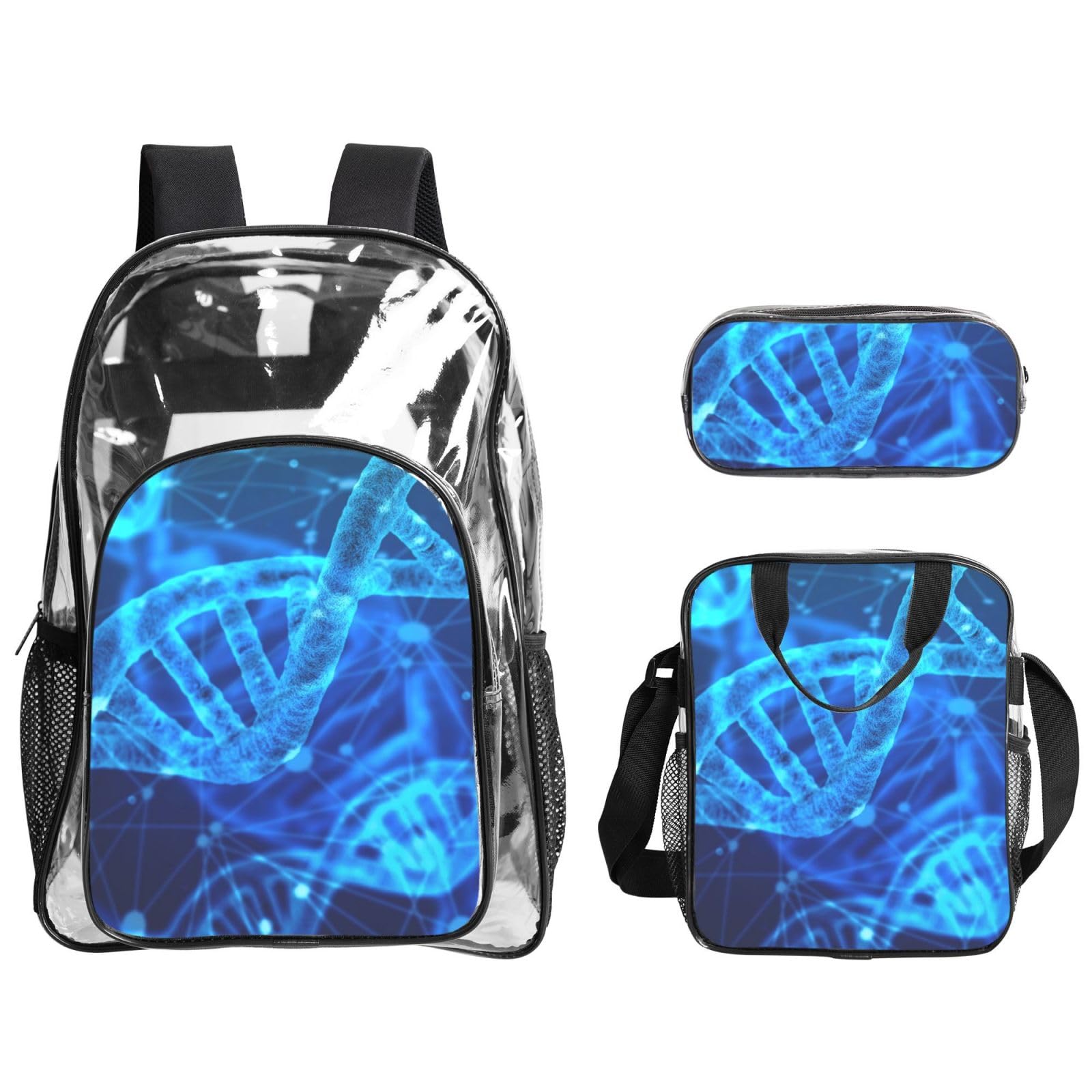 Dna Catena Fotografica Stampa Unisex 3 Pezzi Trasparente Zaino Set Borsa Pranzo Per Scuola Viaggi Sport All'aperto