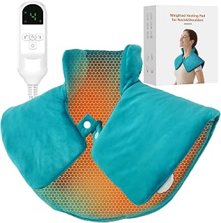 Weighted Neck & Shoulder Heating Pad for Pain Relief, Heated Neck Wrap w/ 6 Heat Options 4 Auto Timer, Machine Washable, Soothing Muscle Stiffness and Fatigue, Birthday Gifts for Dad Men Women Mom
