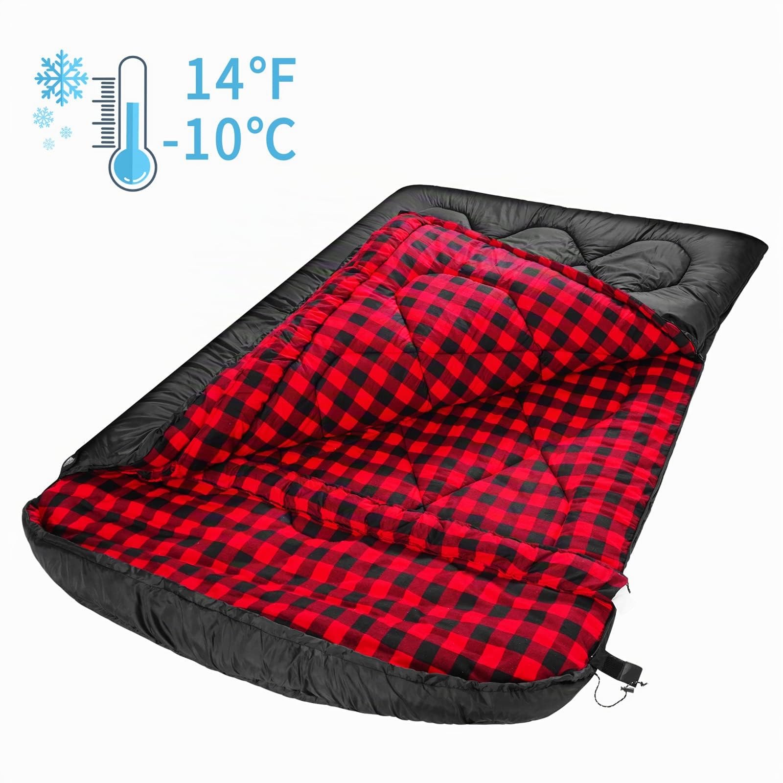 Sacco a pelo doppio invernale da 0 gradi, con fodera in 100% flanella di cotone, caldo e impermeabile, per campeggio, pesca o caccia nella stagione fredda