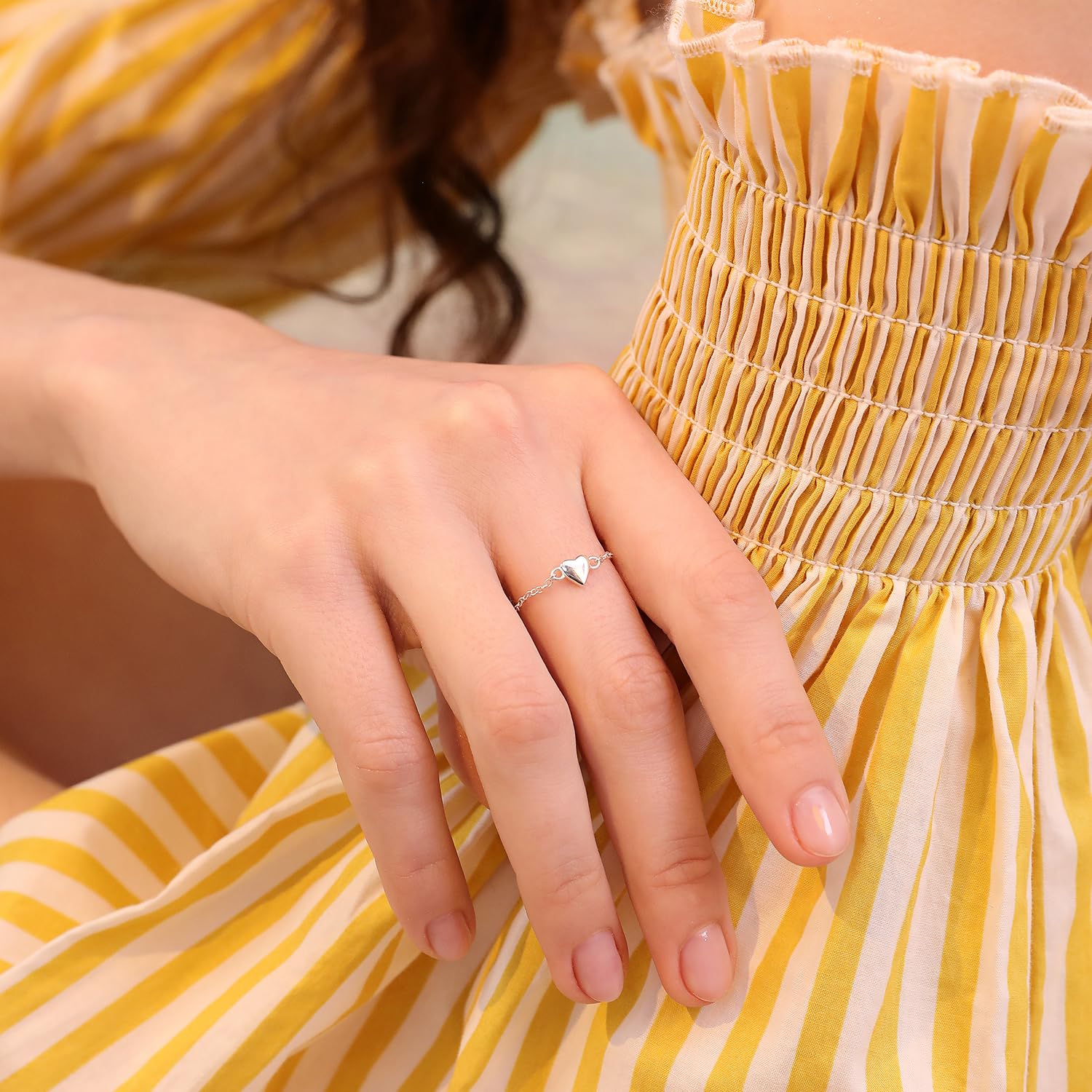 Meissa Bague chaîne cœur bagues en or non ternissantes pour femmes bague à bille roulante taille ajustable bague chaîne maillons