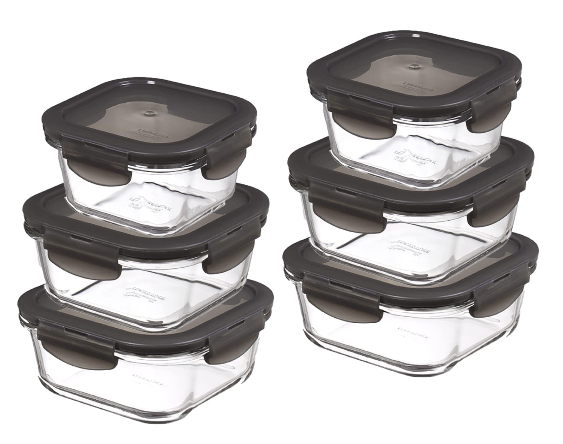 Lock & Lock pojemnik na żywność Boroseal zestaw szklanych pudełek na żywność, 6-częściowy (2 x 750 ml, 2 x 500 ml pudełko, 2 x 300 ml), kwadratowy, w zestawie wielofunkcyjna szpachelka SeleXions