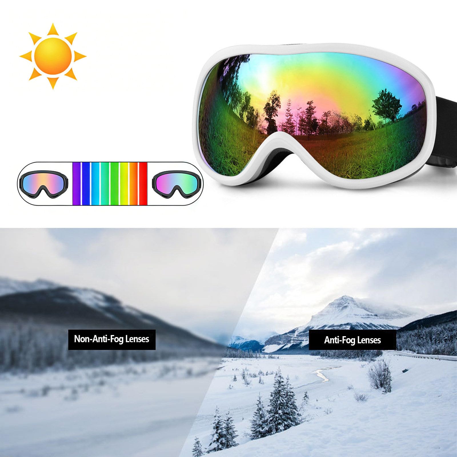 Occhiali protettivi per Sport Invernali da Uomo e da Donna, Occhiali protettivi per Sport Invernali con Doppia Lente antiappannamento, Occhiali da Neve e Snowboard A