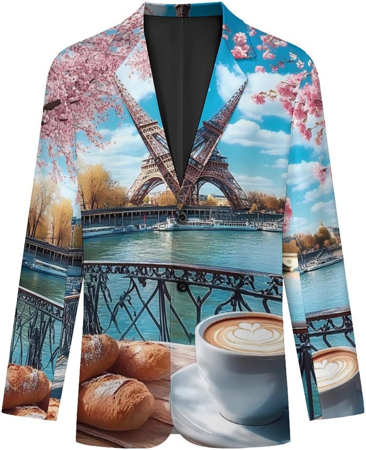 Eiffel Tower Coffee Bar Mens Blazer Lightweight Sport Coat Two Button Suit Jackets