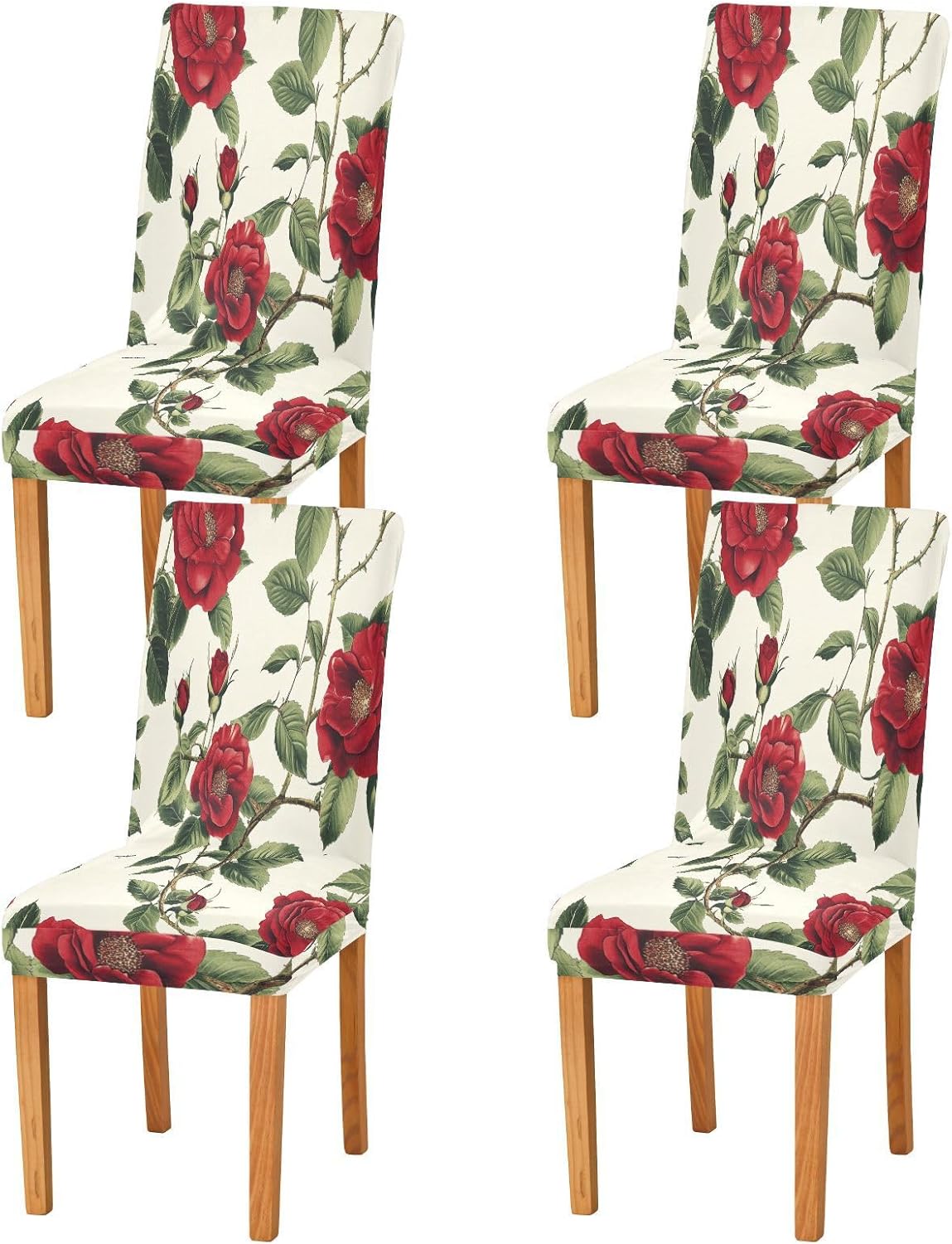 ALAZA Chair Covers for Dining Room, Botanical Flower Red Rose Stretch Chair Cover Sets Chair Protector Removable Washable for Ktichen Restaurant Hotel