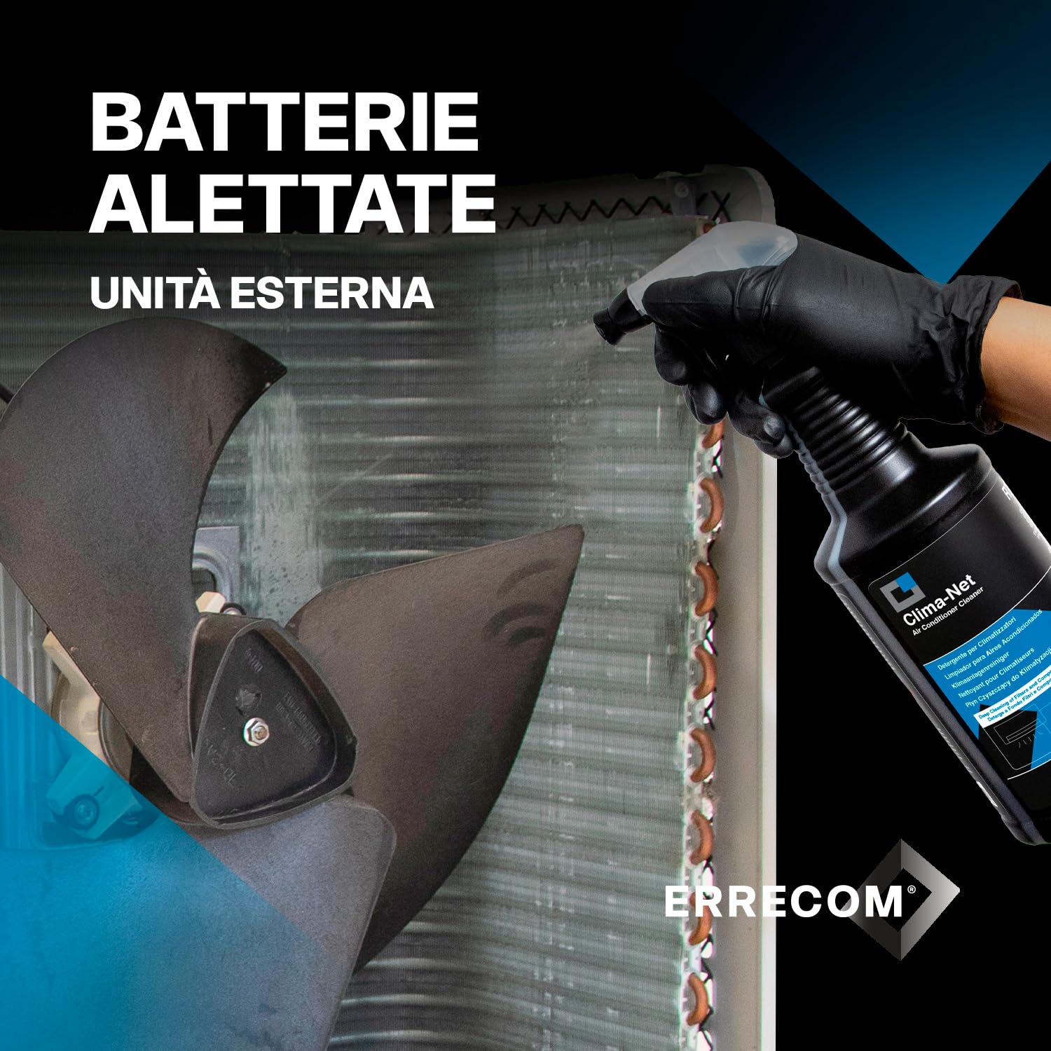 Errecom Clima-Net, Maxi Formato 1 Litro, Detergente per Climatizzatori, Filtri, Batterie Alettate, Deflettori e Unità esterne, Pulizia Profonda Condizionatore, Rimuove Sporco e Cattivi Odori, 1 L