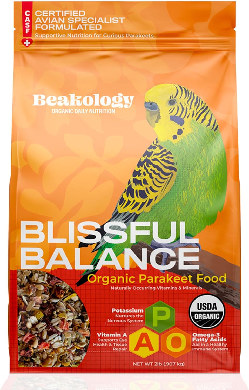 Blissful Balance Organic Parakeet Food, USDA Certified, Non-GMO, for Parakeets and Budgies, 2 lbs